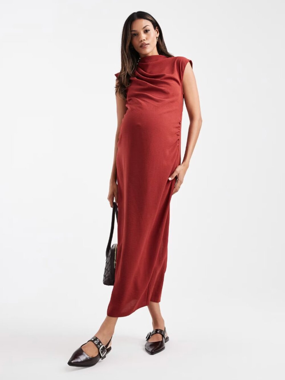 ASOS DESIGN Maternity high neck sleeveless midi dress in rust, size 14